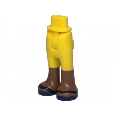 yellow mini doll hips and trousers with back pockets with molded medium brown lower legs boots and printed dark blue sandals pattern - thin hinge