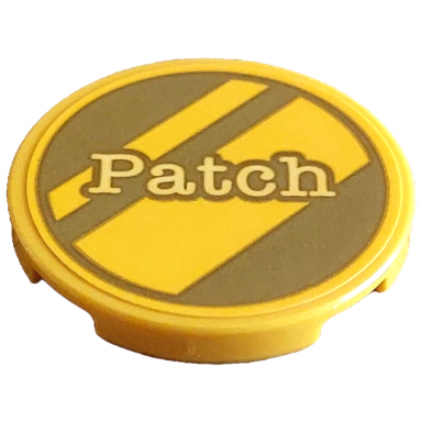 yellow tile round 3 x 3 with gold dalmatian dog tag with diagonal stripes and bright light yellow patch pattern sticker - set 43269
