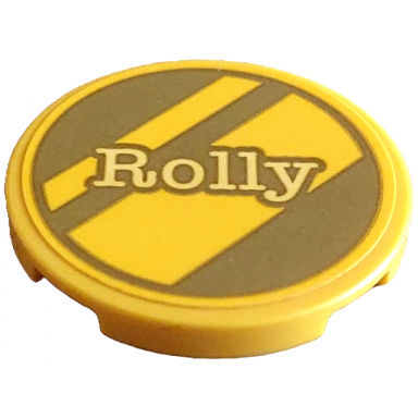 yellow tile round 3 x 3 with gold dalmatian dog tag with diagonal stripes and bright light yellow rolly pattern sticker - set 43269