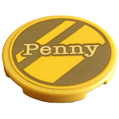 yellow tile round 3 x 3 with gold dalmatian dog tag with diagonal stripes and bright light yellow penny pattern sticker - set 43269