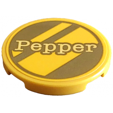yellow tile round 3 x 3 with gold dalmatian dog tag with diagonal stripes and bright light yellow pepper pattern sticker - set 43269