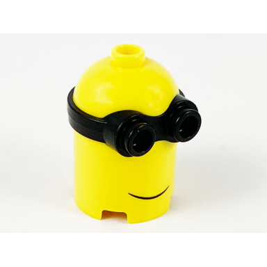 yellow minifigure head modified minion extra tall with molded black goggles and printed grin pattern