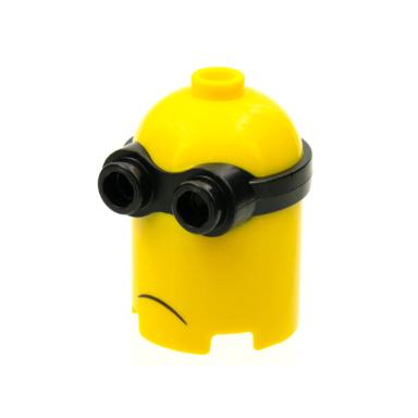 yellow minifigure head modified minion extra tall with molded black goggles and printed frown pattern