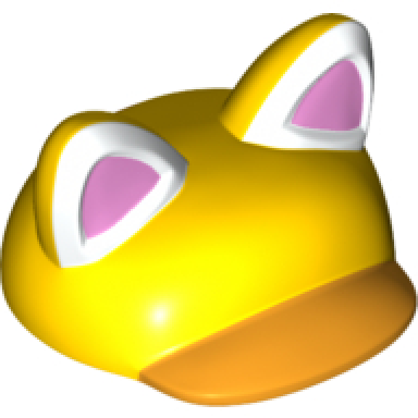 yellow large figure headgear super mario cap with ears with bright light orange bill and molded white printed bright pink auricles pattern cat mario