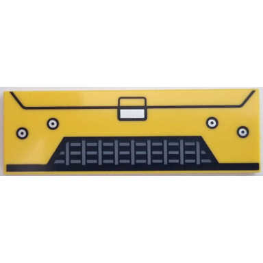 yellow tile 2 x 6 with black and dark bluish gray car front grille and silver rivets pattern
