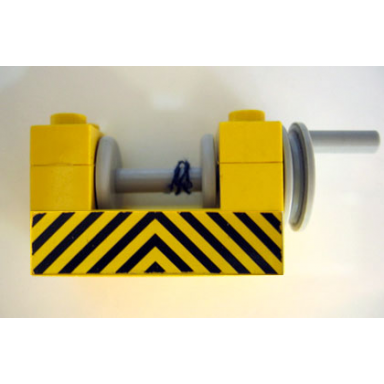 yellow string reel winch 2 x 4 x 2 with light gray drum with black and yellow danger stripes pattern sticker - set 6361