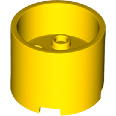 yellow brick round 3 x 3 x 2 with recessed center and axle hole