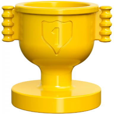 yellow duplo utensil trophy cup with number 1 in shield - closed handles