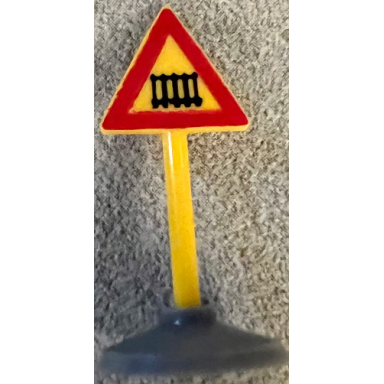 yellow road sign with post triangle with level crossing pattern type 1 base
