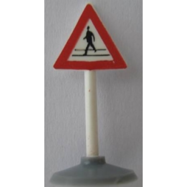 yellow road sign with post triangle with man crossing pattern type 1 base