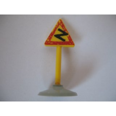 yellow road sign with post triangle with curved road without arrow pattern type 1 base