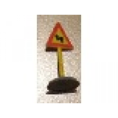 yellow road sign with post triangle with curved road pattern type 1 base