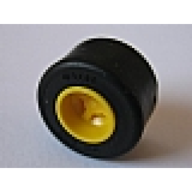 yellow wheel 8mm d x 9mm for slicks hole notched for wheels holder pin reinforced back with black tire 14mm d x 9mm smooth small wide slick 74967 30028