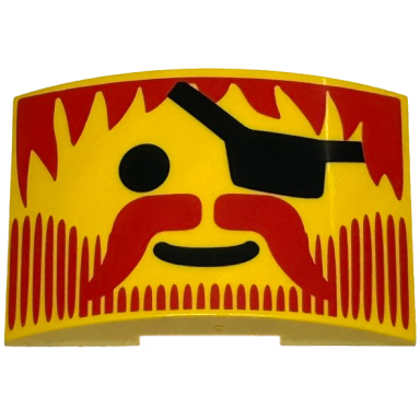 yellow slope curved 6 x 4 double with red hair moustache and beard lines black eye patch and standard grin pattern pirate face