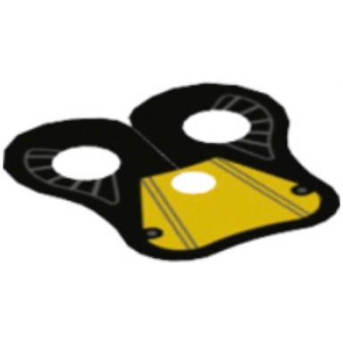 yellow minifigure armor pauldron cloth with black neck and 2 circles 4 thin gray stripes pattern