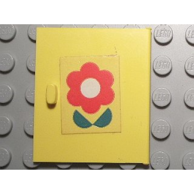 yellow homemaker cupboard door 4 x 4 with red flower and green leaves pattern door handle left sticker - set 263-1
