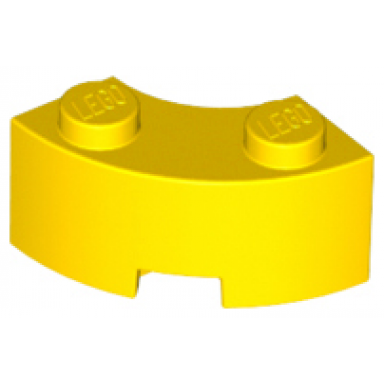 yellow brick round corner 2 x 2 macaroni with stud notch and reinforced underside
