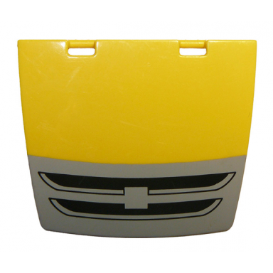 yellow duplo car hood 3 x 4 with black grille on light bluish gray background pattern