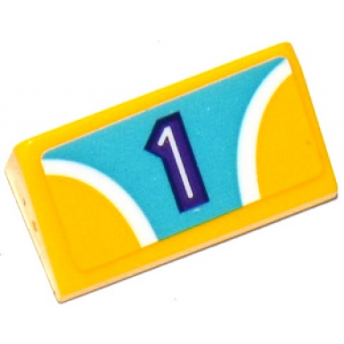 yellow slope 30 1 x 2 x 2 3 with 2 yellow quadrants curved white stripes and dark purple number 1 on medium azure background pattern sticker - set 41133