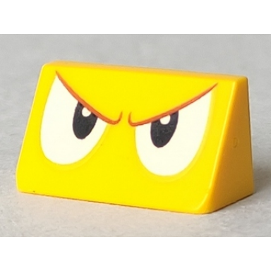 yellow slope 30 1 x 2 x 2 3 with angry black and white eyes reddish brown eyebrows pattern super mario spiny face