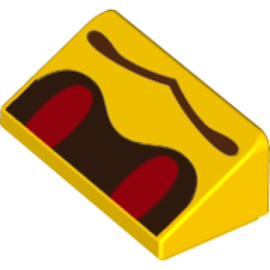 yellow slope 30 1 x 2 x 2 3 with red oval eyes on black background pointed mouth pattern super mario buzzy beetle face