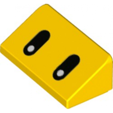 yellow slope 30 1 x 2 x 2 3 with black elongated eyes with white pupils pattern super mario para-beetle