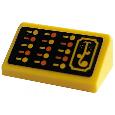 yellow slope 30 1 x 2 x 2 3 with yellow and orange buttons and rectangles on black background pattern sticker - set 76422