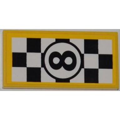 yellow tile 2 x 4 with number 8 in black circle on checkered background pattern sticker - set 4643