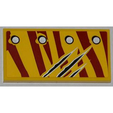 yellow tile 2 x 4 with 4 rivets in 1 line and claw scratch marks on dark red tiger stripes pattern model left side sticker - set 5884