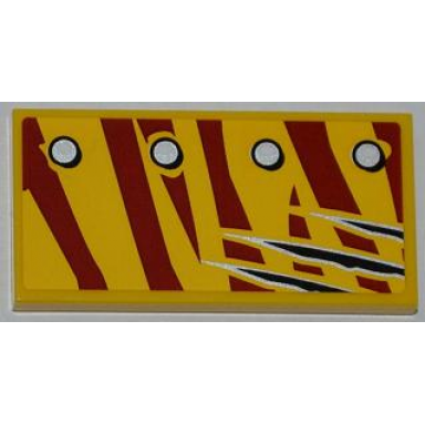 yellow tile 2 x 4 with 4 rivets in 1 line and claw scratch marks on dark red tiger stripes pattern model right side sticker - set 5884