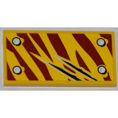 yellow tile 2 x 4 with 4 rivets and 2 claw scratch marks on dark red tiger stripes pattern model bottom left side sticker - set 5886