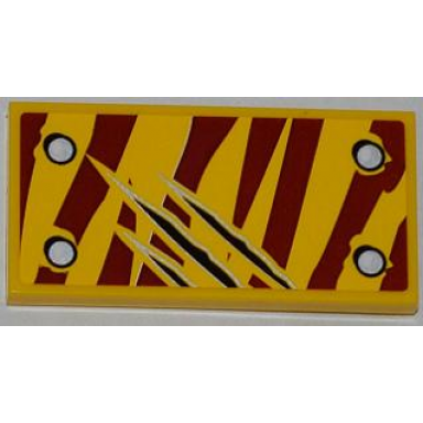 yellow tile 2 x 4 with 4 rivets and 3 claw scratch marks on dark red tiger stripes pattern model bottom right side sticker - set 5886