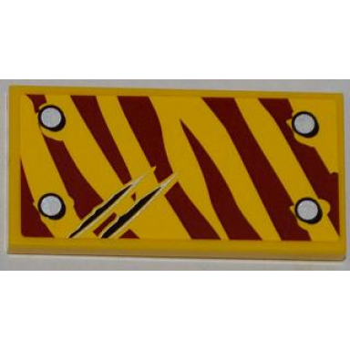 yellow tile 2 x 4 with 4 rivets and 2 claw scratch marks on dark red tiger stripes pattern model top left side sticker - set 5886