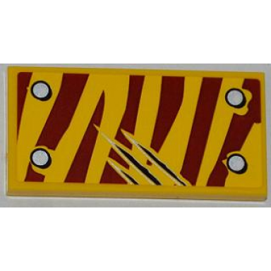 yellow tile 2 x 4 with 4 rivets and 3 claw scratch marks on dark red tiger stripes pattern model top right side sticker - set 5886