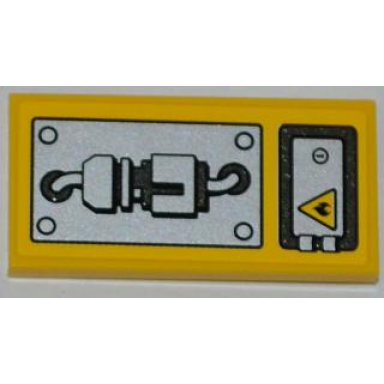 yellow tile 2 x 4 with fire danger sign hatch and mechanical pattern sticker - set 5886