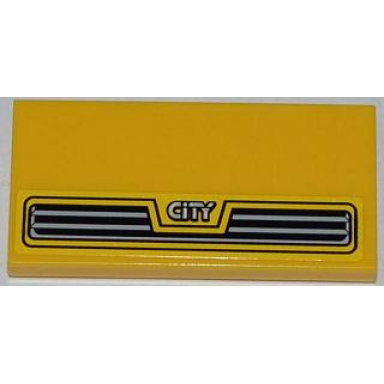 yellow tile 2 x 4 with grille and city half height pattern sticker - set 60018