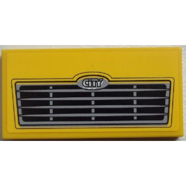 yellow tile 2 x 4 with grille and city pattern sticker - set 60060