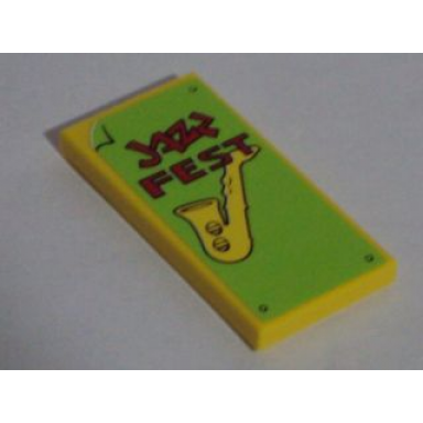 yellow tile 2 x 4 with jazz fest and saxophone poster pattern sticker - set 71006