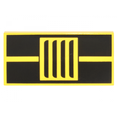 yellow tile 2 x 4 with 2 black stripes and vent grille pattern