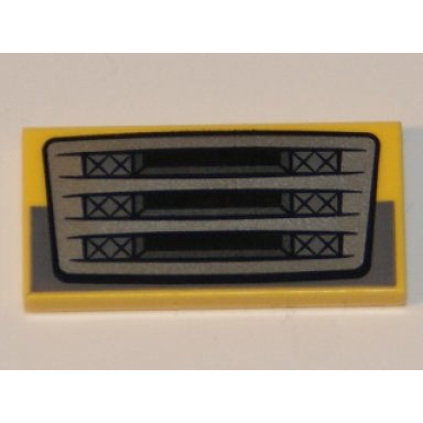 yellow tile 2 x 4 with silver car grille and dark bluish gray bar pattern