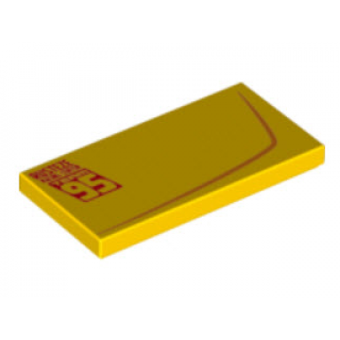yellow tile 2 x 4 with curved line and rusteze racing center team 95 pattern model left side