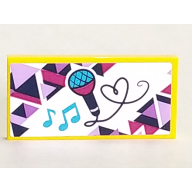 yellow tile 2 x 4 with microphone and medium azure musical notes pattern sticker - set 41322