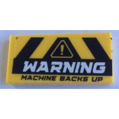 yellow tile 2 x 4 with black and yellow danger stripes and warning machine backs up pattern sticker - set 60188