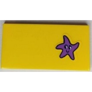 yellow tile 2 x 4 with medium lavender starfish with face pattern sticker - set 41430
