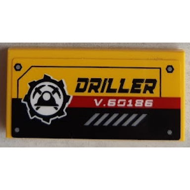 yellow tile 2 x 4 with mining logo driller and v.60186 pattern sticker - set 60186