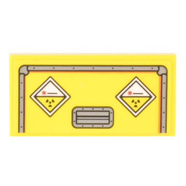 yellow tile 2 x 4 with light bluish gray reinforced container edges handle and 2 diamond radioactive symbols pattern sticker - set 10300
