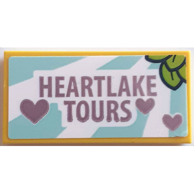 yellow tile 2 x 4 with medium lavender heartlake tours and hearts and lime leaves pattern sticker - set 41395