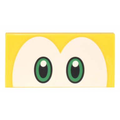 yellow tile 2 x 4 with black and green eyes on white background pattern super mario big koopa troopa