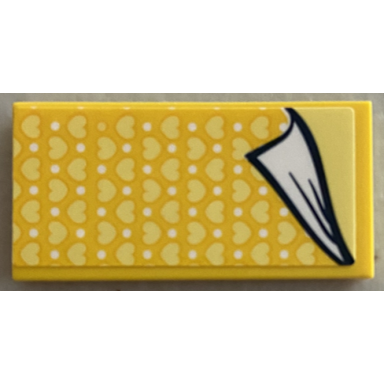 yellow tile 2 x 4 with blanket with bright light yellow hearts and white dots pattern sticker - set 41394