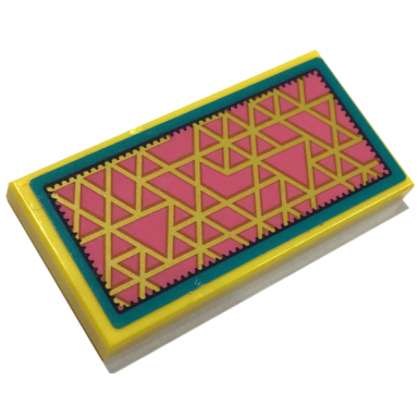 yellow tile 2 x 4 with rug with dark pink triangles gold outlines and dark turquoise border pattern sticker - set 41392